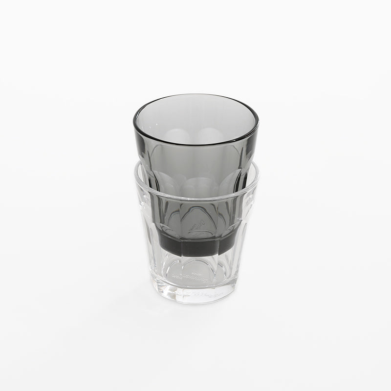 Stacked Common Glass Tumblers in clear and gray at SF76