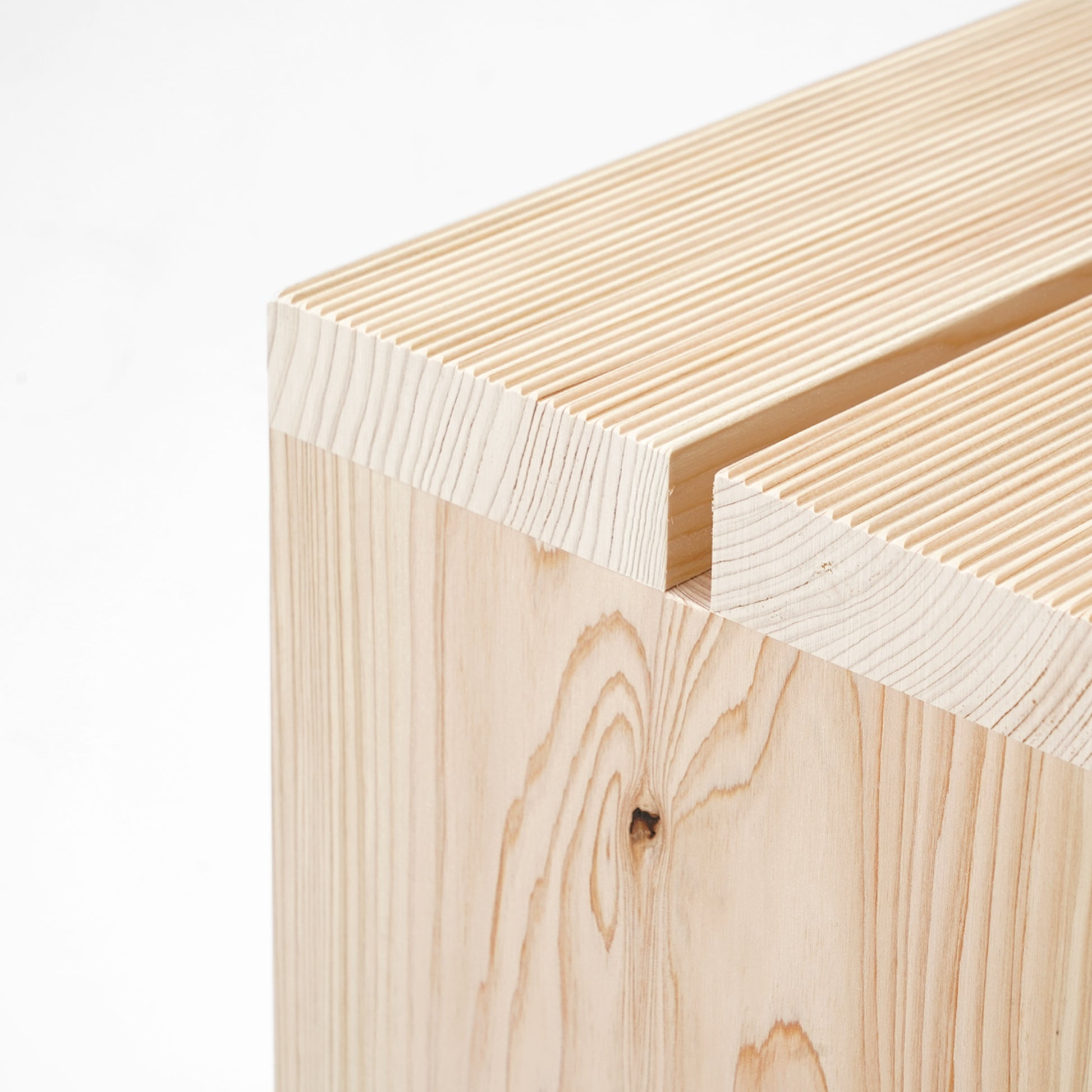 Tosaryu hinoki stool wood grain and slatted seat detail at SF76