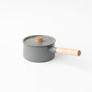 Kaico gray enamel saucepan with wooden handle at SF76