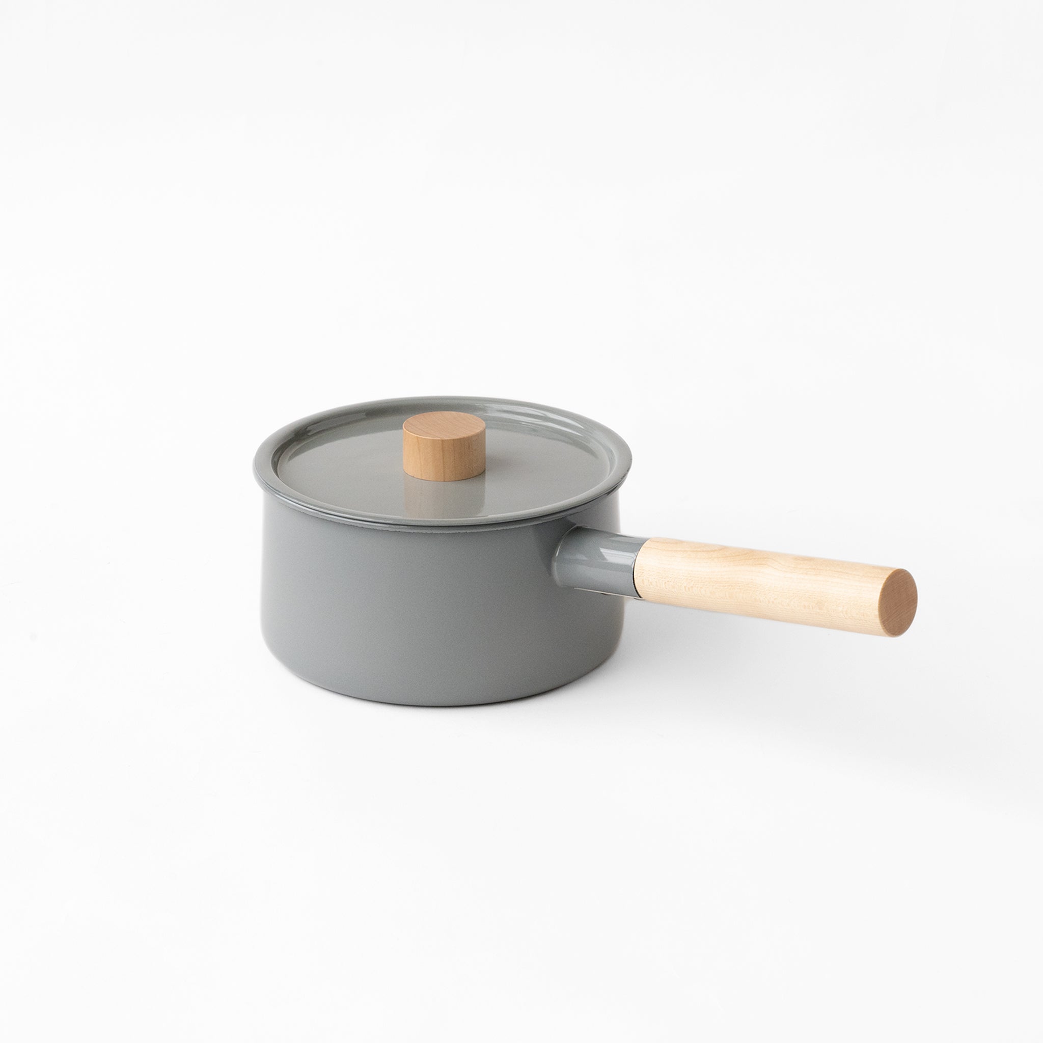 Kaico gray enamel saucepan with wooden handle at SF76